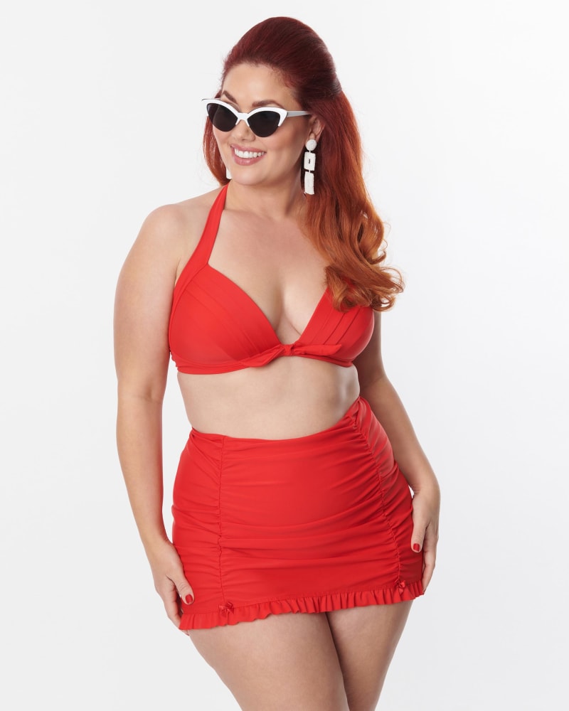 Plus size red swim skirt sales